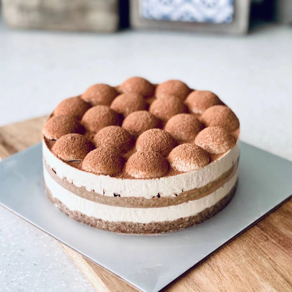Vegan tiramisu cake with coffee cream and cocoa | Singapore